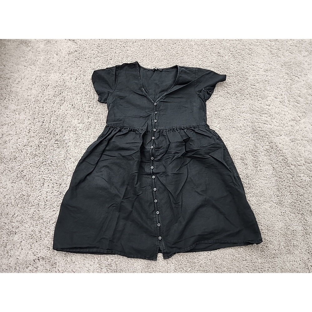 Madewell Dress Womens XS Black Short Sleeve V-Neck Linen Blend Casual Mini